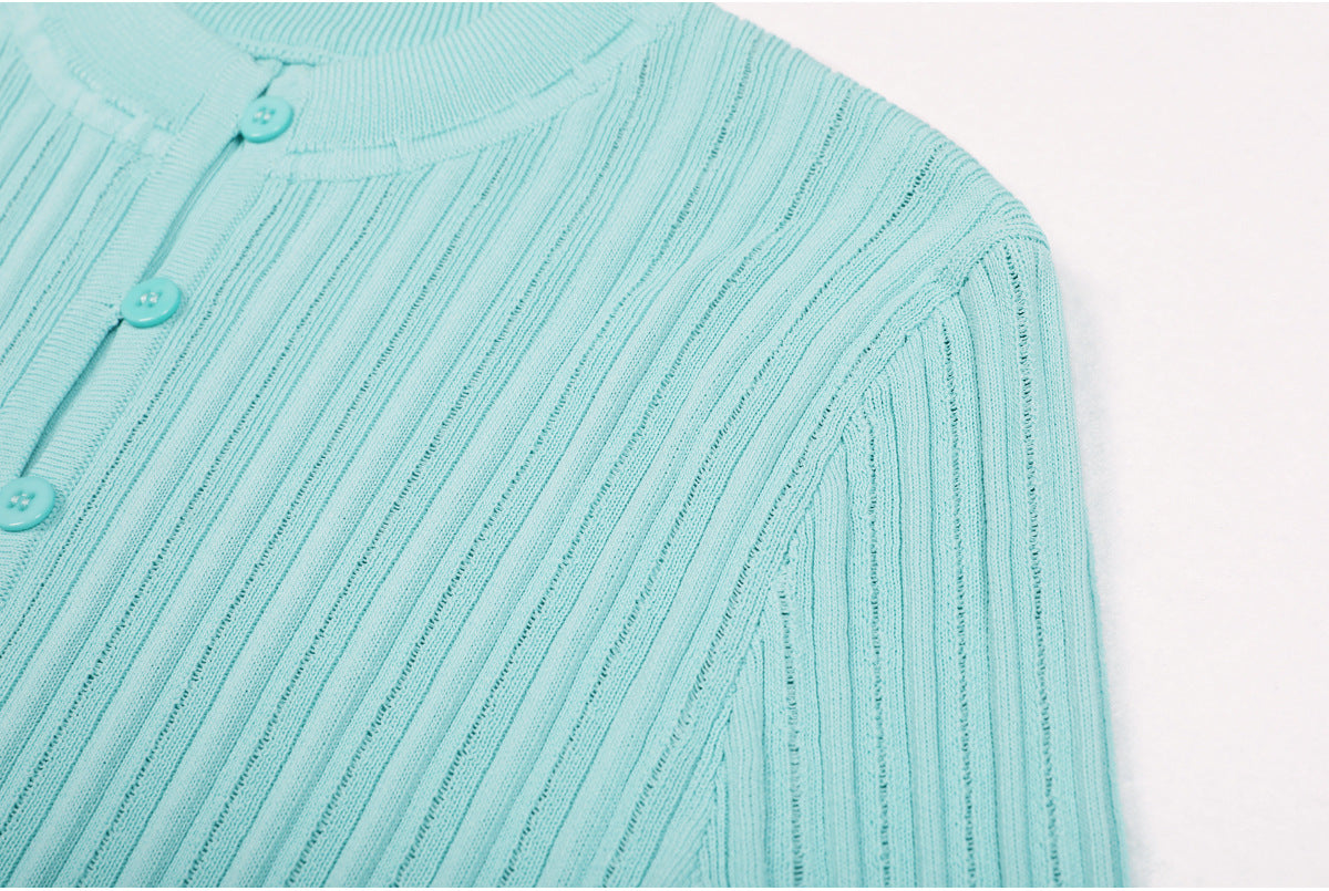 ARCHETYPES RIBBED POINTELLE-KNIT SWEATERS IN GREEN