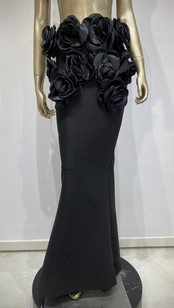 AIIZIE BLACK FLOWERED TOP AND LONG MIDI SKIRT SET - product image