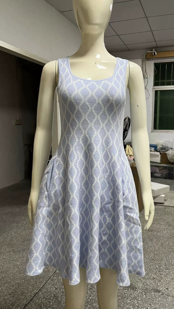 SUSIE BLUE JACQUARD KNIT MINI DRESS