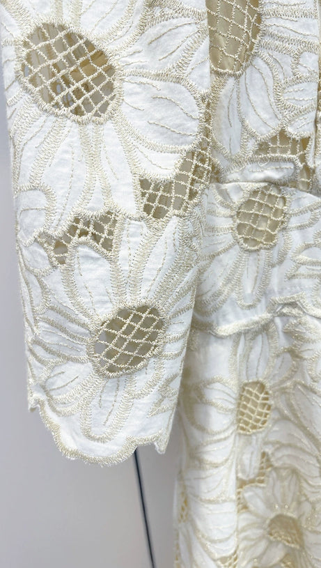 RITA DAISY GOLDENES MIDIKLEID MIT GUIPURE-AUSSCHNITT