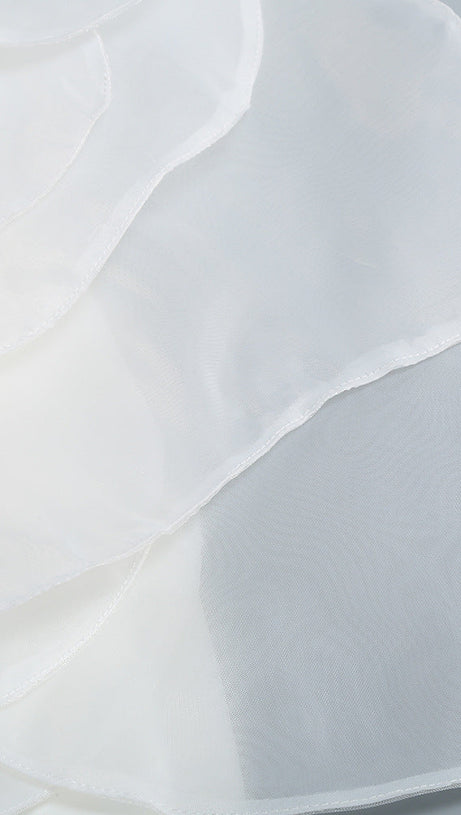 ANDREA MESH FLOWER ONE SHOULDER MIDI DRESS IN WHITE