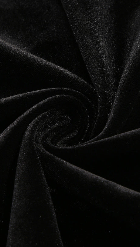 VELVET CRYSTAL EMBELLISHED MAXI DRESS IN BLACK