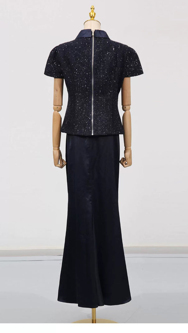AIIZIE NAVY METALLIC BOUCLE MAXI DRESS - product image