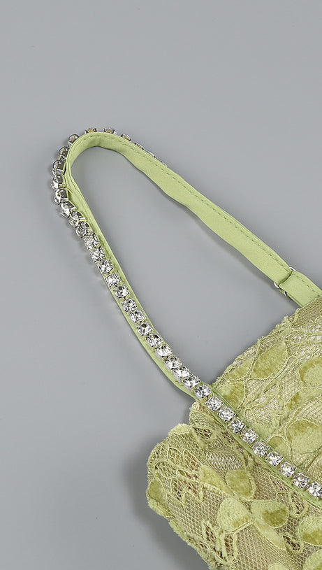 Grüne Midikleider mit Spitze und Kristallen