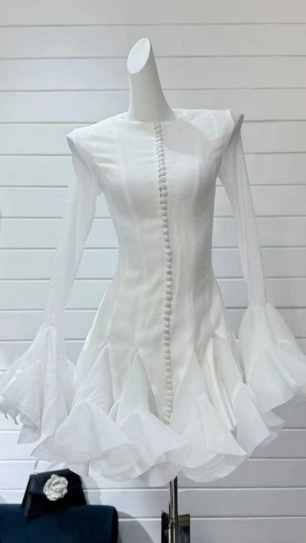 AIIZIE AGATHA WHITE SEMI-SHEER FLARED MINI DRESS - product image