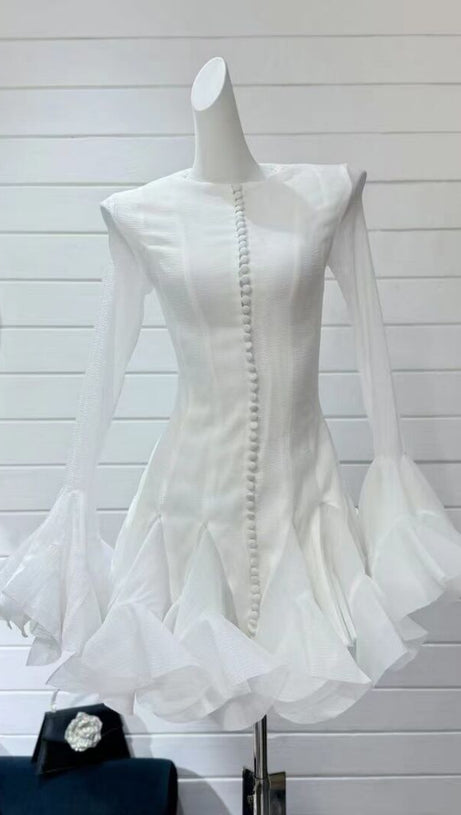 AGATHA WHITE SEMI-SHEER FLARED MINI DRESS