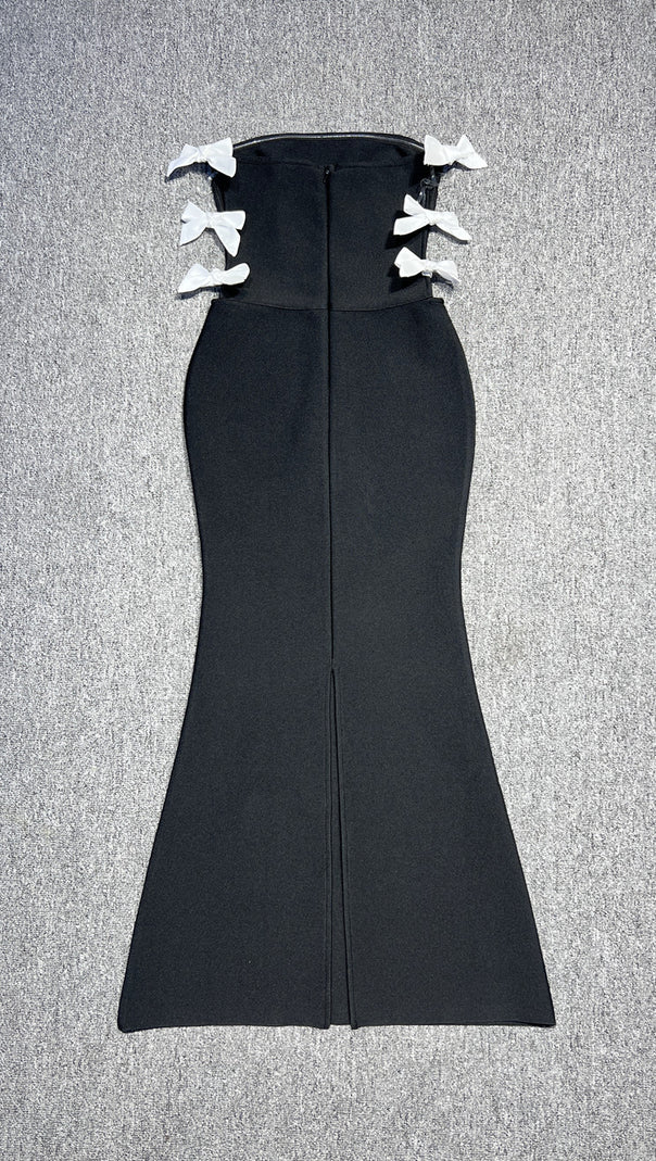 AIIZIE OFF-SHOULDER SLIM FIT HOLLOW BOW BANDAGE FISHTAIL SKIRT BLACK - product image