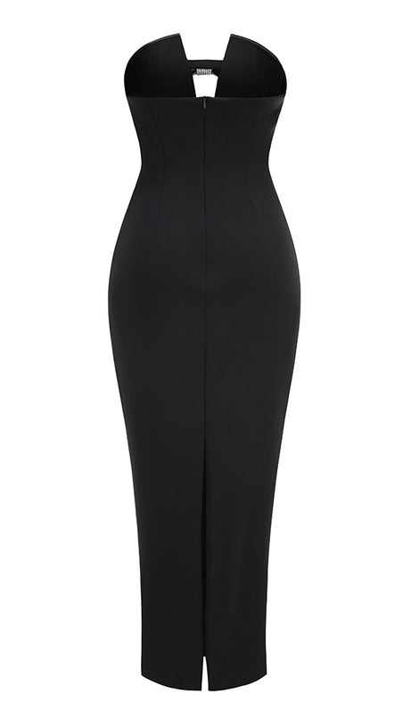 BLACK STRAPLESS BOW - ACCENT MAXI DRESS
