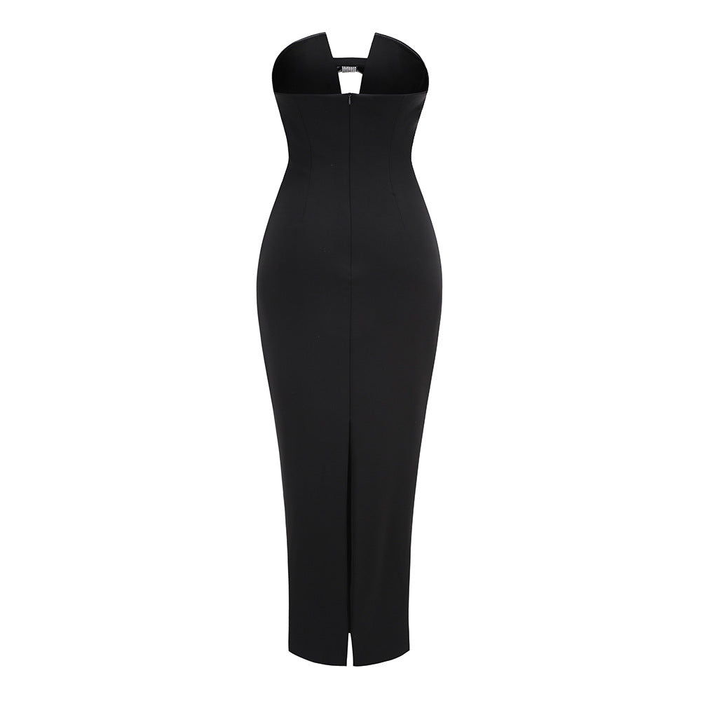 AIIZIE BLACK STRAPLESS BOW - ACCENT MAXI DRESS - product image