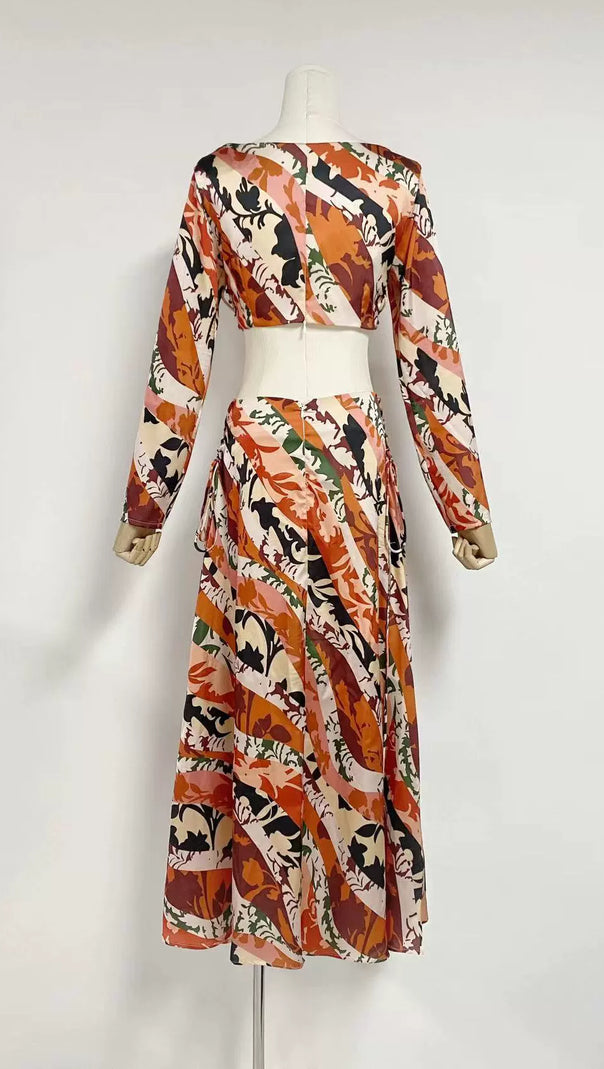 AIIZIE CATHERINE PRINTED CUT-OUT MAXI DRESS IN ORANGE - product image