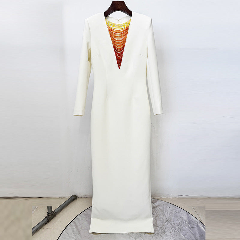 Ivory Mermaid Gown with Gradient Beaded V-Neck