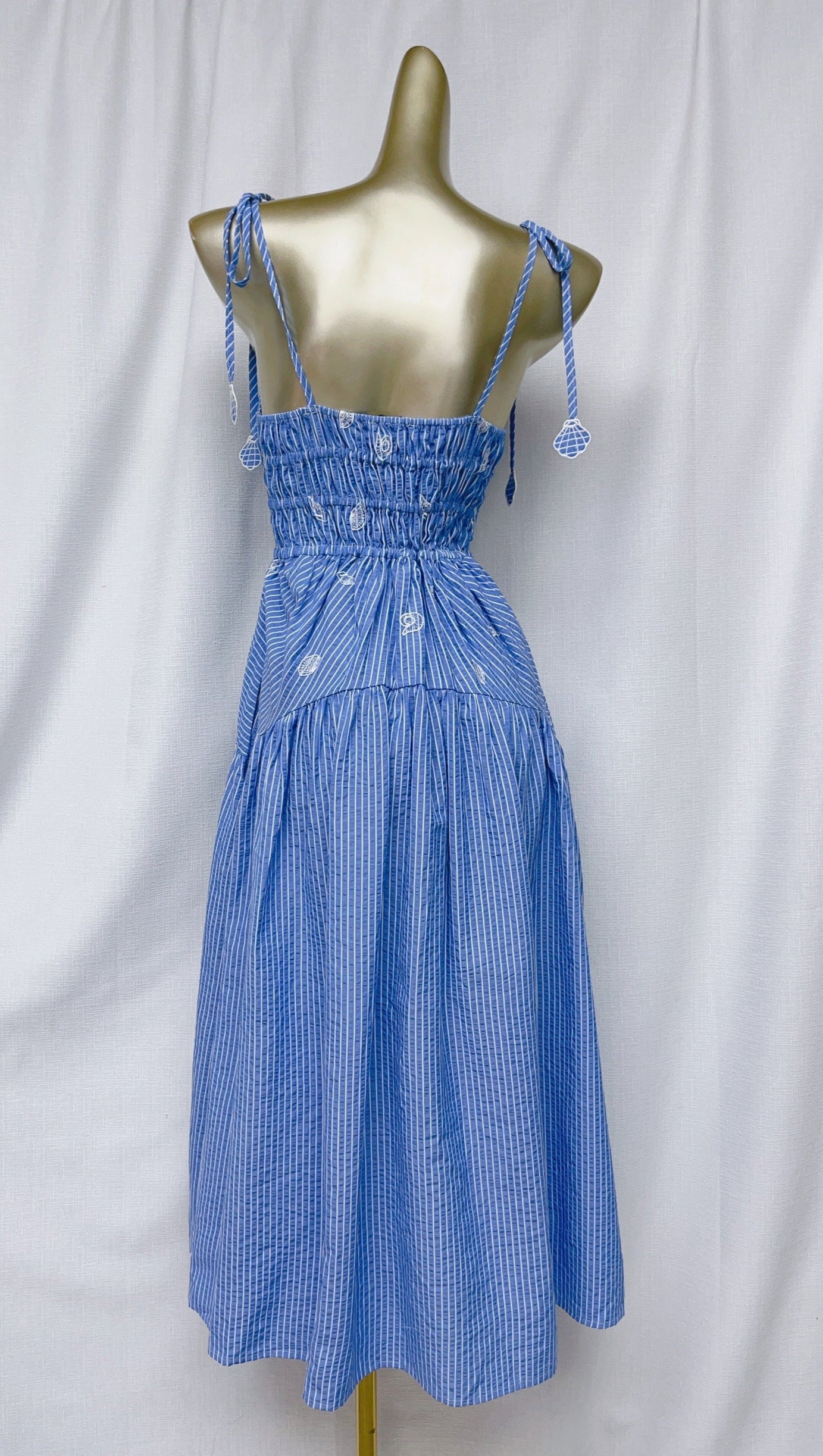 SIMONA EMBROIDERED STRIPES MIDI DRESS IN BLUE