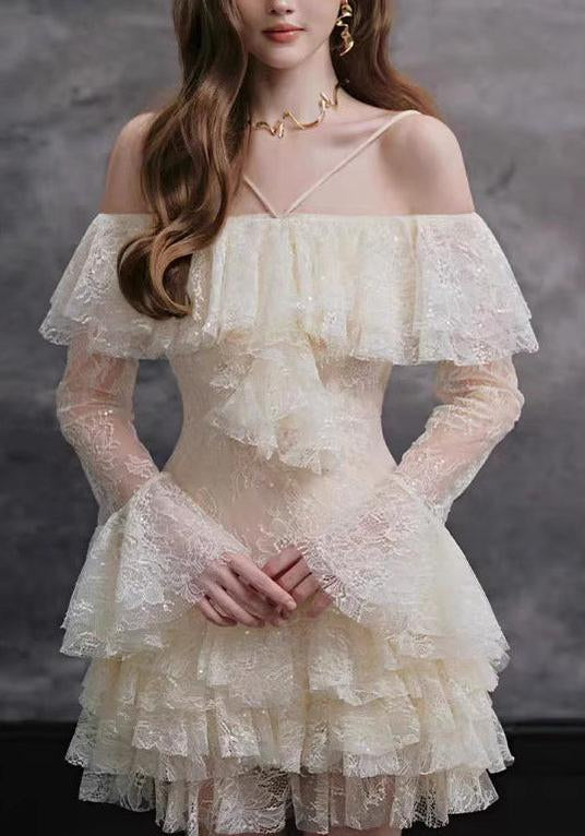 Elisha Off Shoulder Lace Ruffle Mini Dress