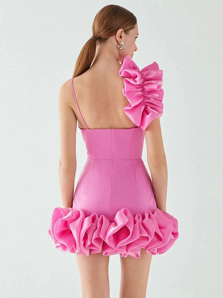 AIIZIE ANDREA PINK FLOWER TRIM STRAP MINI DRESS - product image