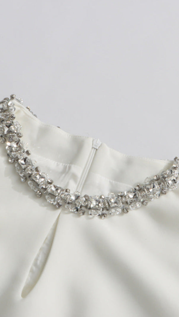 AIIZIE ALYSSA ROUND NECK DIAMOND SLEEVELESS DRESS IN WHITE - product image