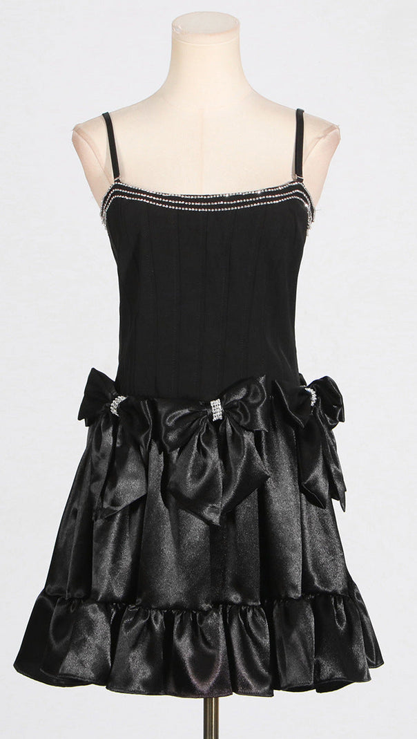 Minikleid mit Rautenschleife in Schwarz
