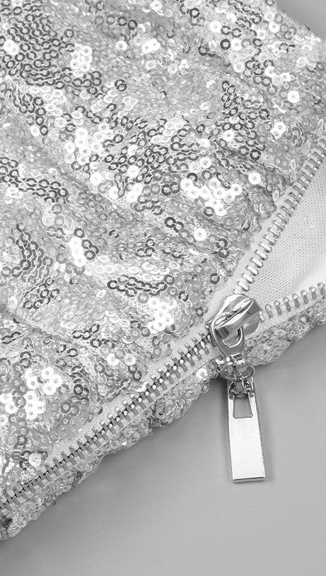 CROP TOP DRAPE SKIRT SET IN SILVER