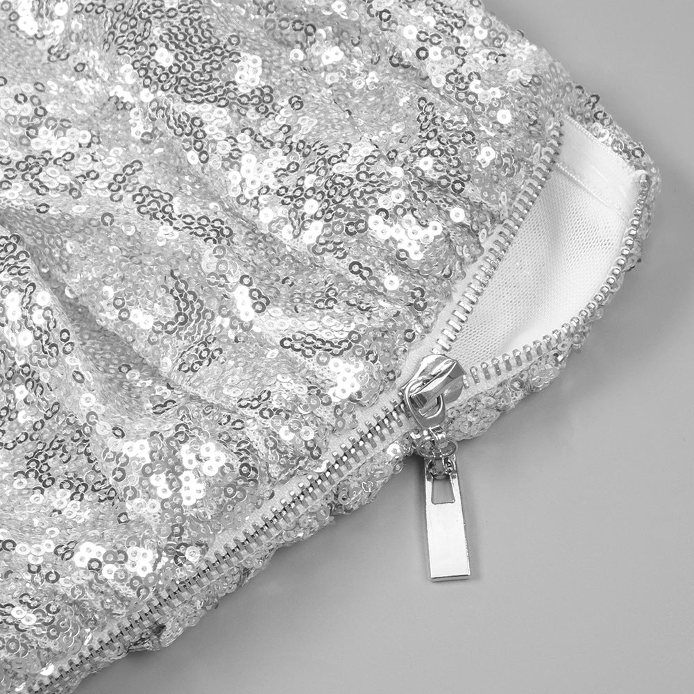 AIIZIE CROP TOP DRAPE SKIRT SET IN SILVER - product image