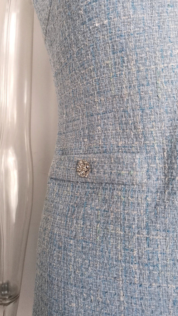 AIIZIE HALTER NECK TWEED VEST MINI DRESS IN BLUE - product image