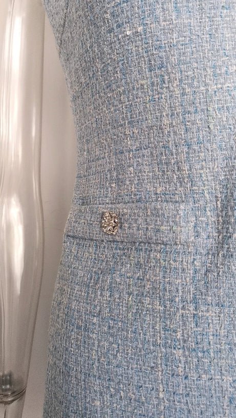 HALTER NECK TWEED VEST MINI DRESS IN BLUE