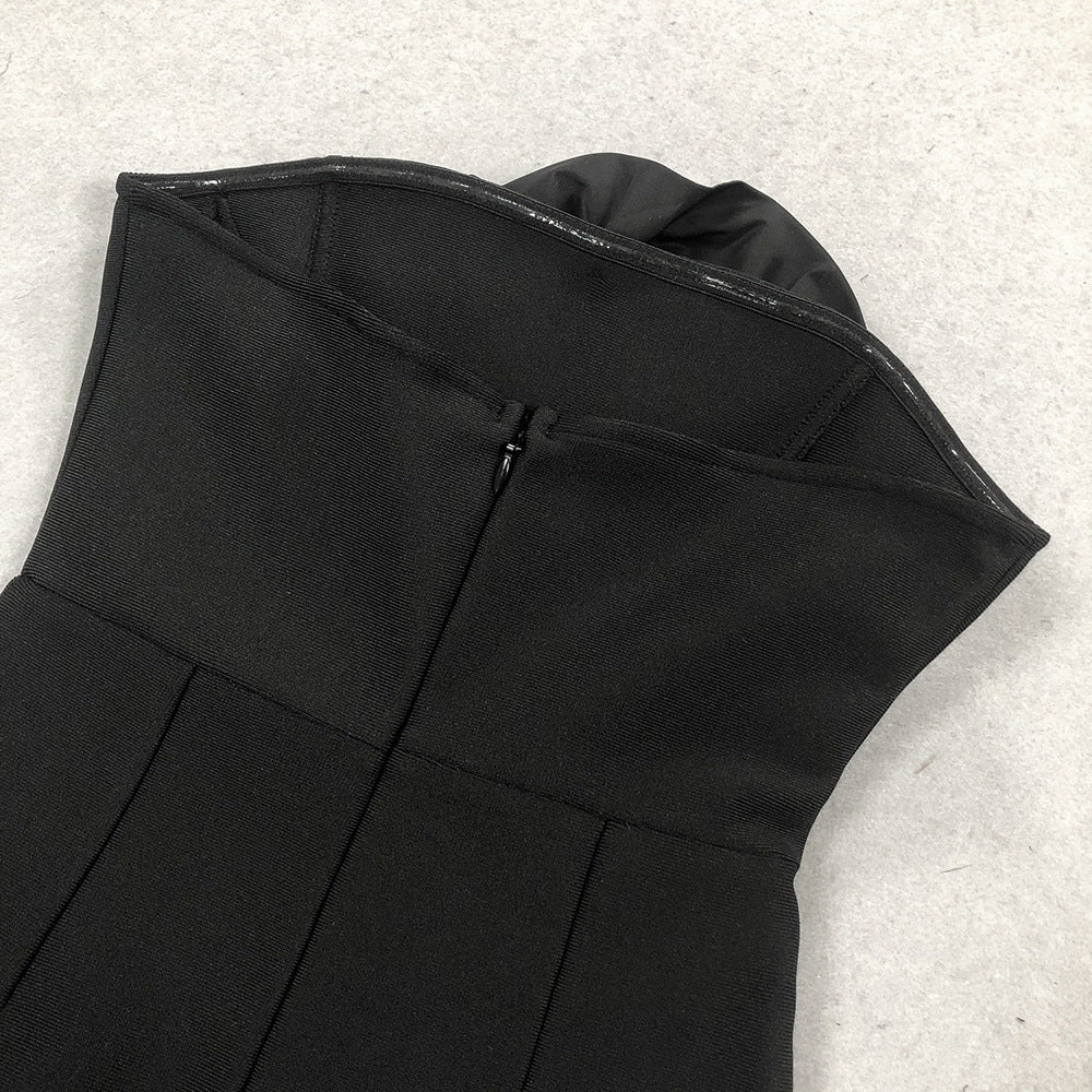 AIIZIE ANN STRAPLESS FLOWER DETAIL BANDAGE MAXI DRESS IN BLACK - product image