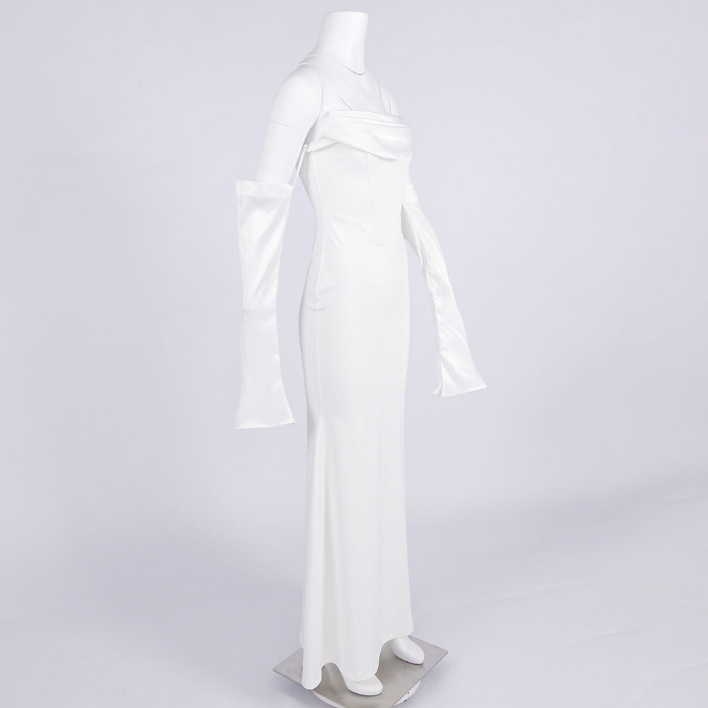AIIZIE OFF-SHOULDER LONG-SLEEVED WHITE DRESS - product image