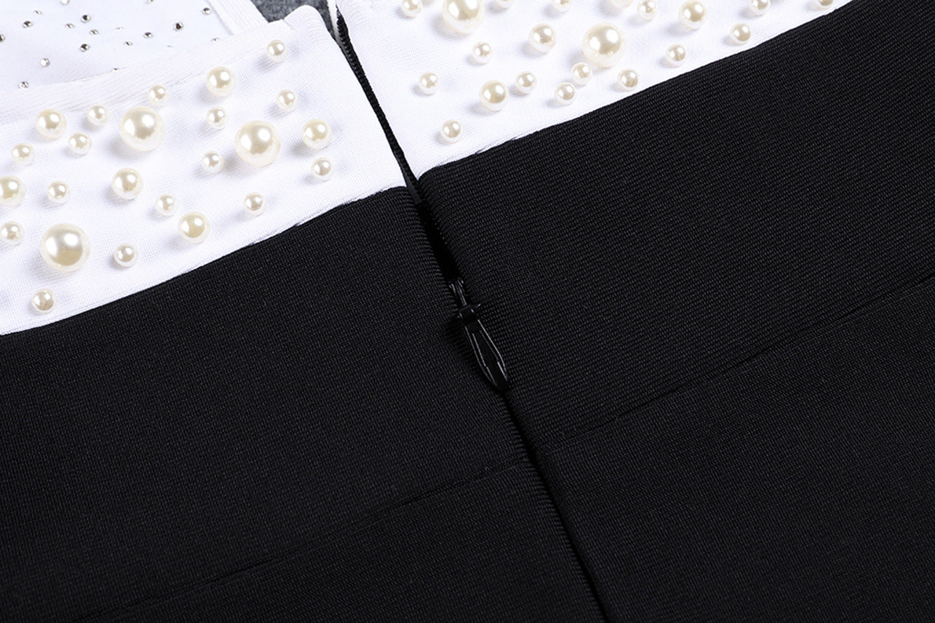 AIIZIE STRAPLESS PEARL EMBELLISHED STRETCH BODYCON DRESS IN BLACK - product image