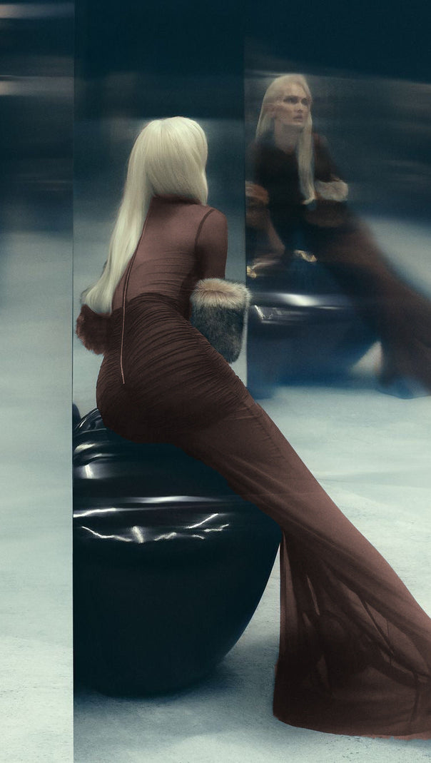AIIZIE LONG SLEEVE MESH INSERT DRAPED MAXI DRESS - product image