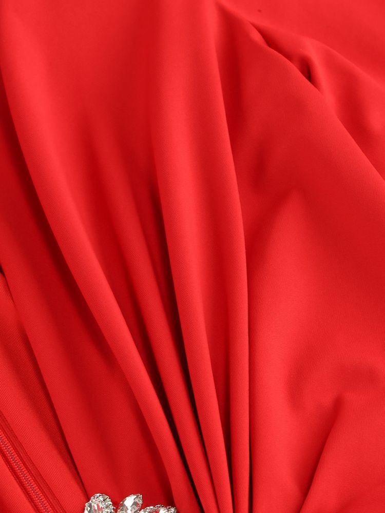 AIIZIE BERNICE LONG SLEEVE DRAPED EMBELLISHED MAXI DRESS IN RED - product image