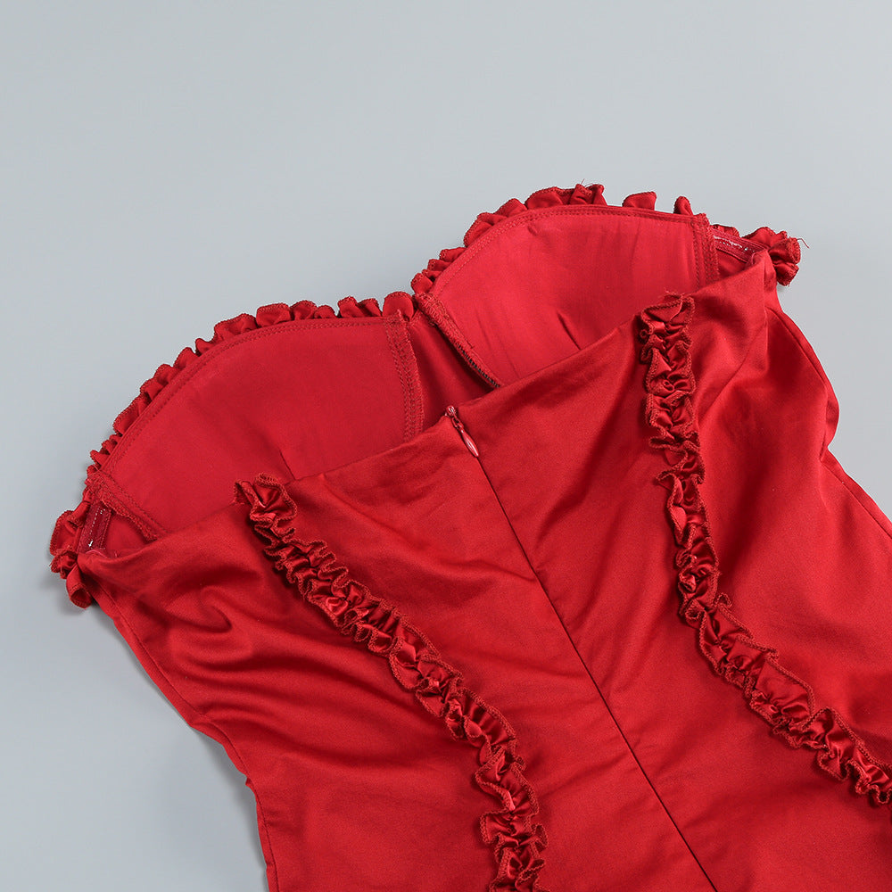 AIIZIE SALLY RUFFLE TRIM STRAPLESS MINI DRESS IN RED - product image