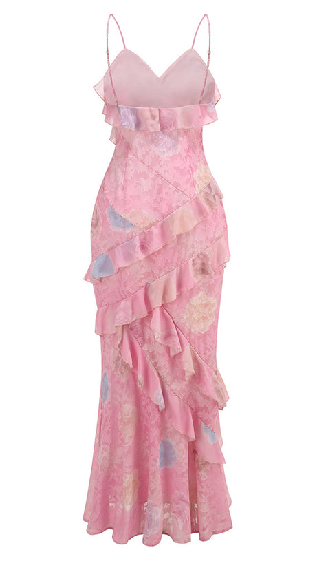 Gerüschtes, farbiges Camisole-Midikleid in Pink