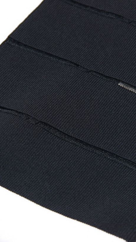 MOIRA 10-BUTTON MESH-DETAILED MINI DRESS IN BLACK