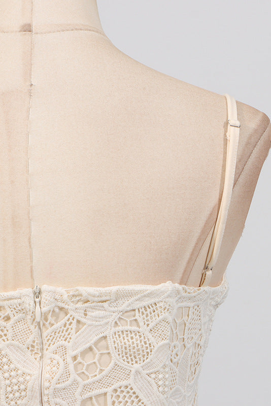 LACE HOLLOW SLEEVELESS MINI DRESS IN YELLOW