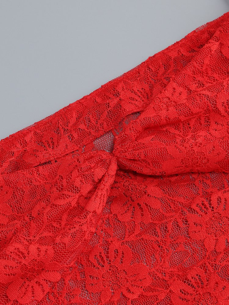 AIIZIE HELEN LACE FLORAL APPLIQUÉ TWO PIECE SET IN RED - product image