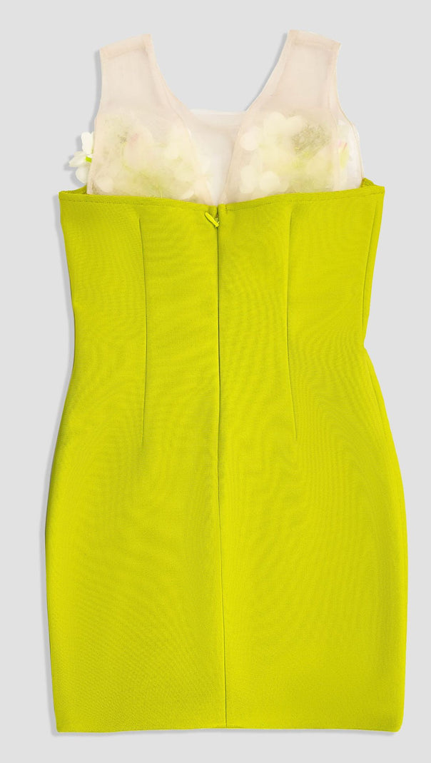 AIIZIE FLORAL YELLOW-GREEN TIGHT BANDAGE MINI DRESS - product image