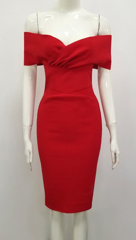ROTES OFF-SHOULDER MIDIKLEID