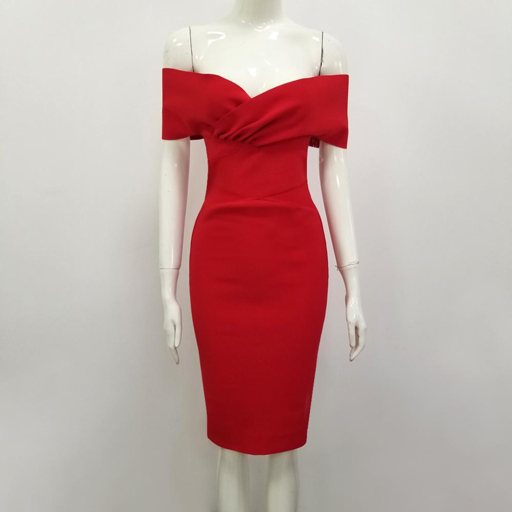 ROTES OFF-SHOULDER MIDIKLEID