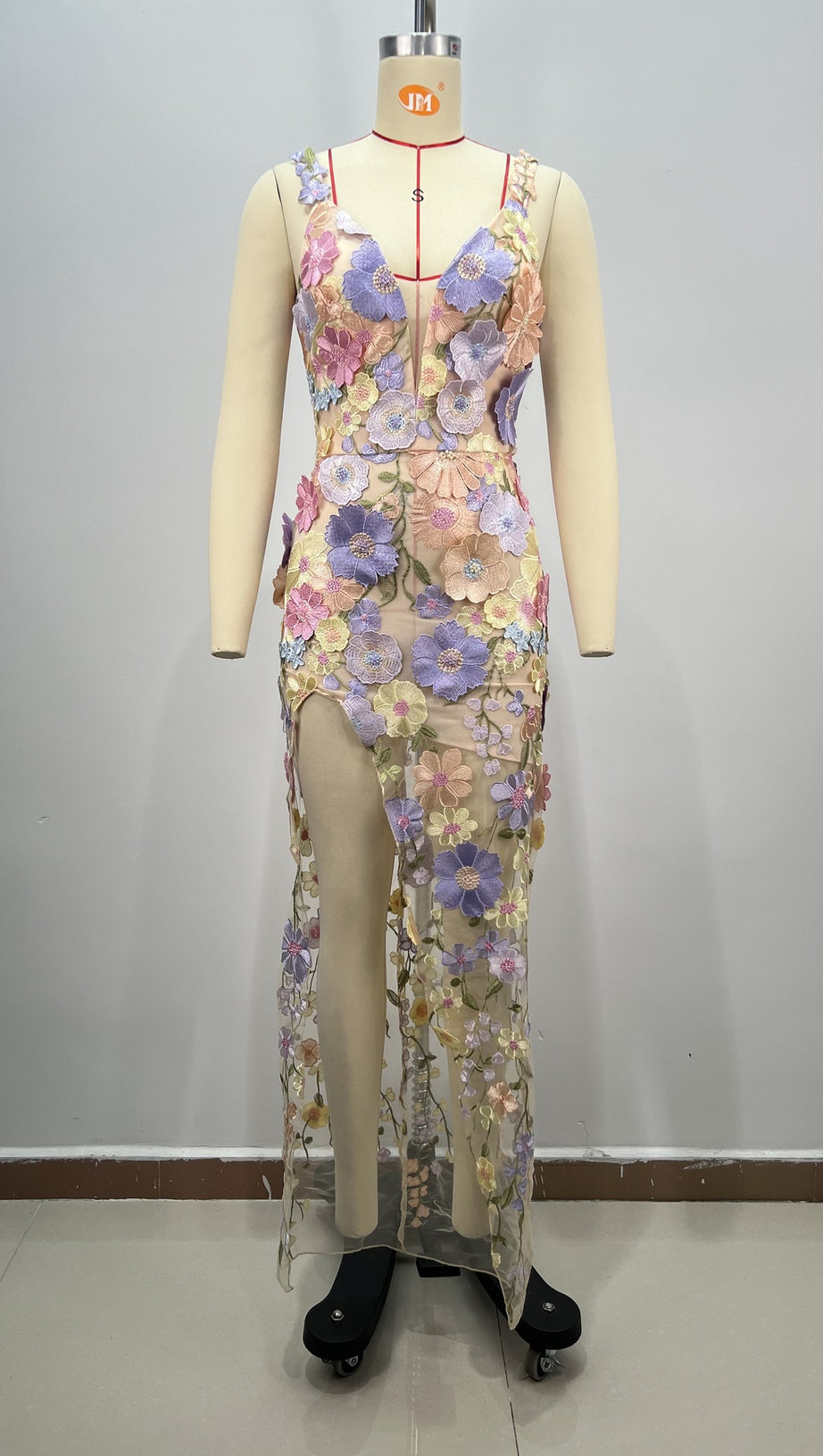 Maxikleid mit Blumenstickerei Lavendel