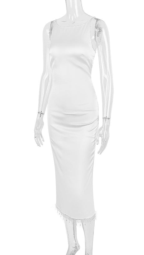 CRYSTALLISED MIDI DRESS IN IVORY