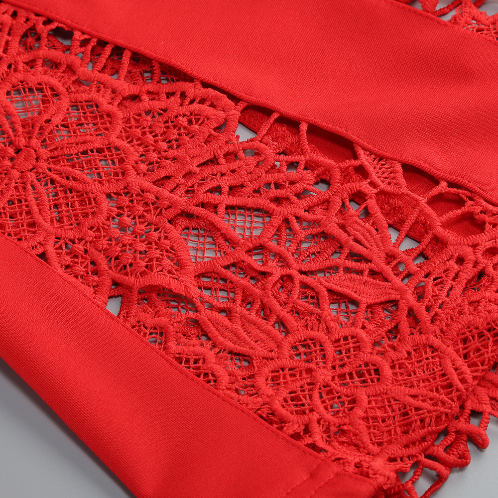 AIIZIE LACE-EMBELLISHED TRUMPET SLEEVE JUMPSUITS IN RED - product image