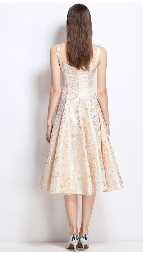 vanessa A-line Jacquard midi dress - apricot