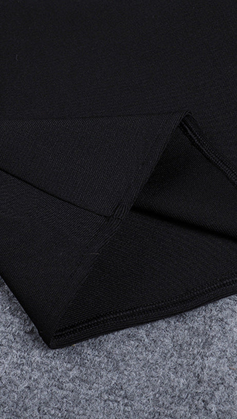 STRAPLESS PEARL EMBELLISHED STRETCH BODYCON DRESS IN BLACK