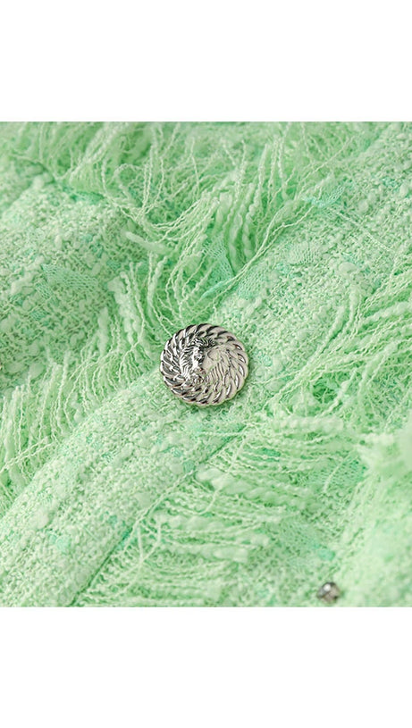 GEMMA PAISLEY-EMBELLISHED TWEED MINI DRESS IN GREEN