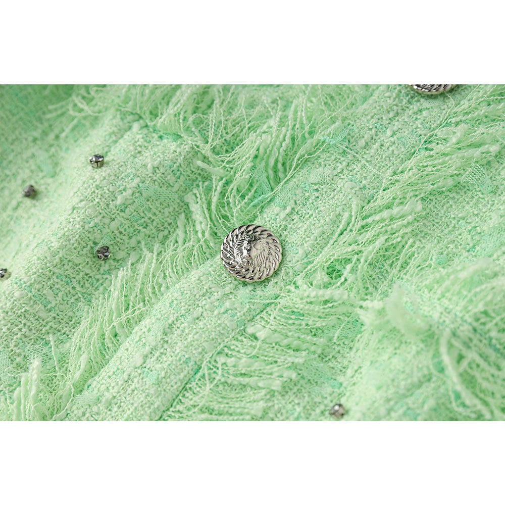 MINI ABITO IN TWEED CON DECORAZIONI PAISLEY GEMMA VERDE