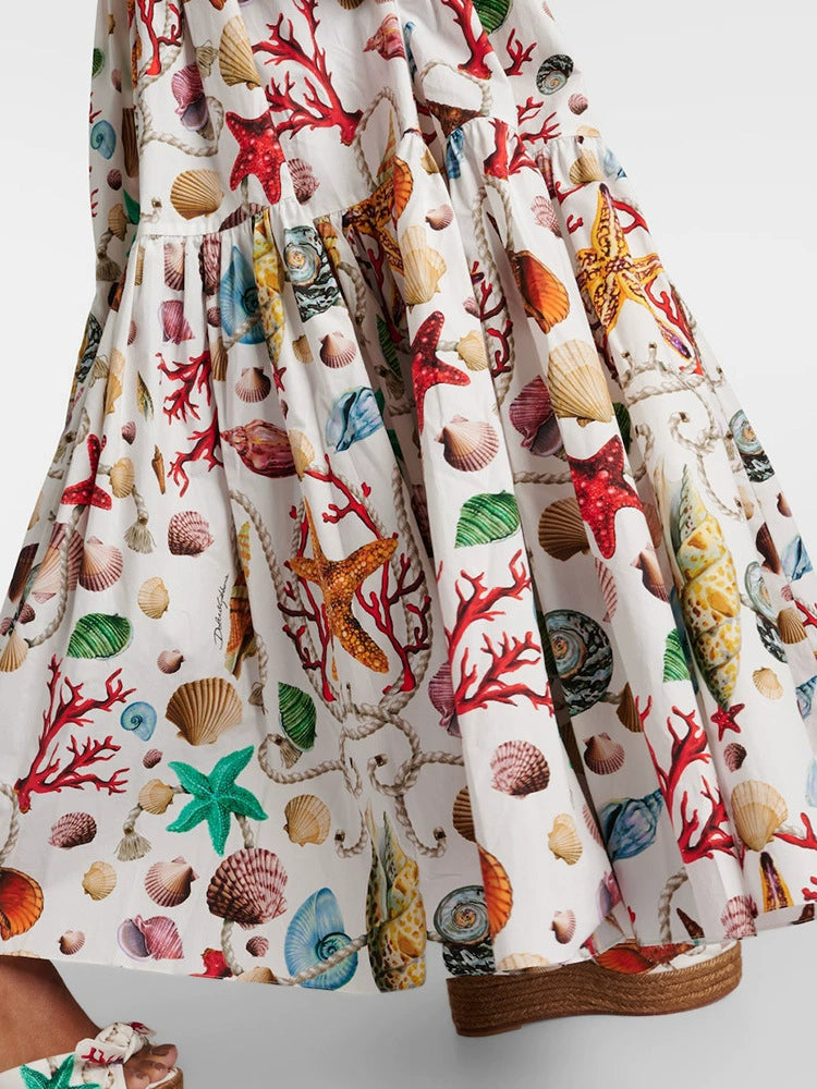 AIIZIE LOUISE CAPRI PRINTED HIGH-RISE COTTON MAXI DRESS - product image