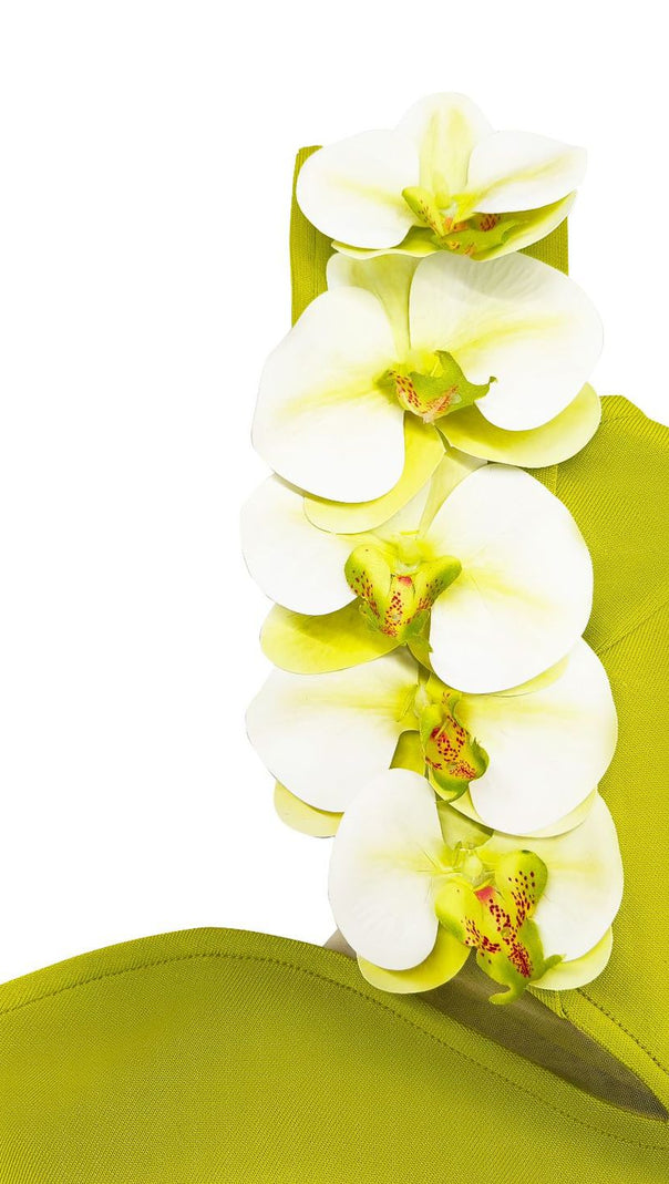 AIIZIE BANDAGEDRESS ELEGANT FLORAL ONE-SHOULDER MAXI DRESS GREEN - product image