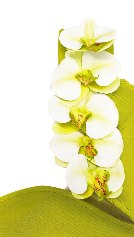 BANDAGEDRESS ELEGANTE ABITO LUNGO MONOSPALLA FLOREALE VERDE