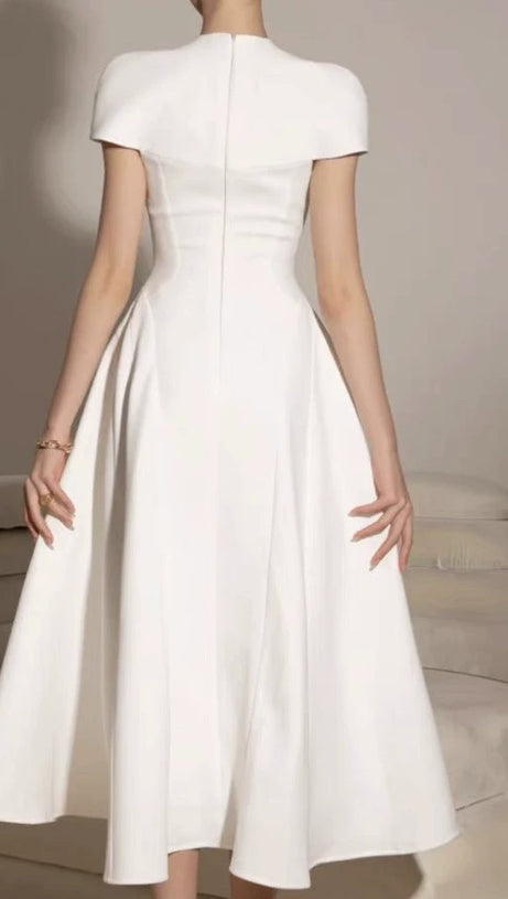 MYRNA SQUARE NECKLINE A-LINE MIDI DRESS IN WHITE