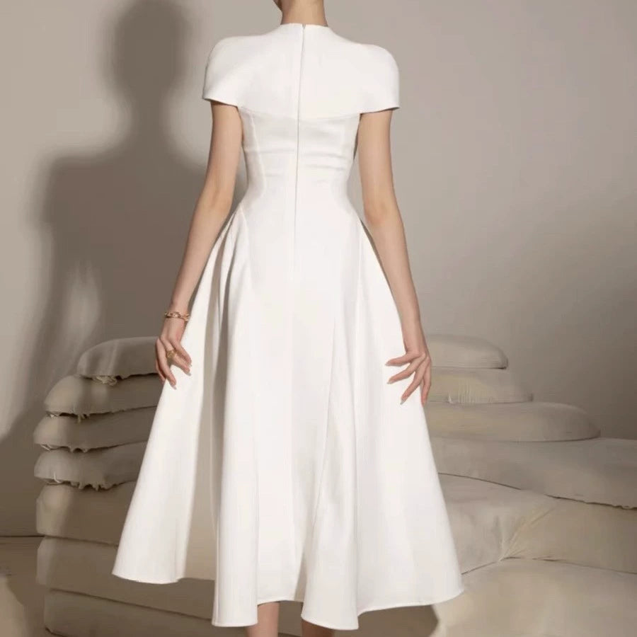 AIIZIE MYRNA SQUARE NECKLINE A-LINE MIDI DRESS IN WHITE - product image