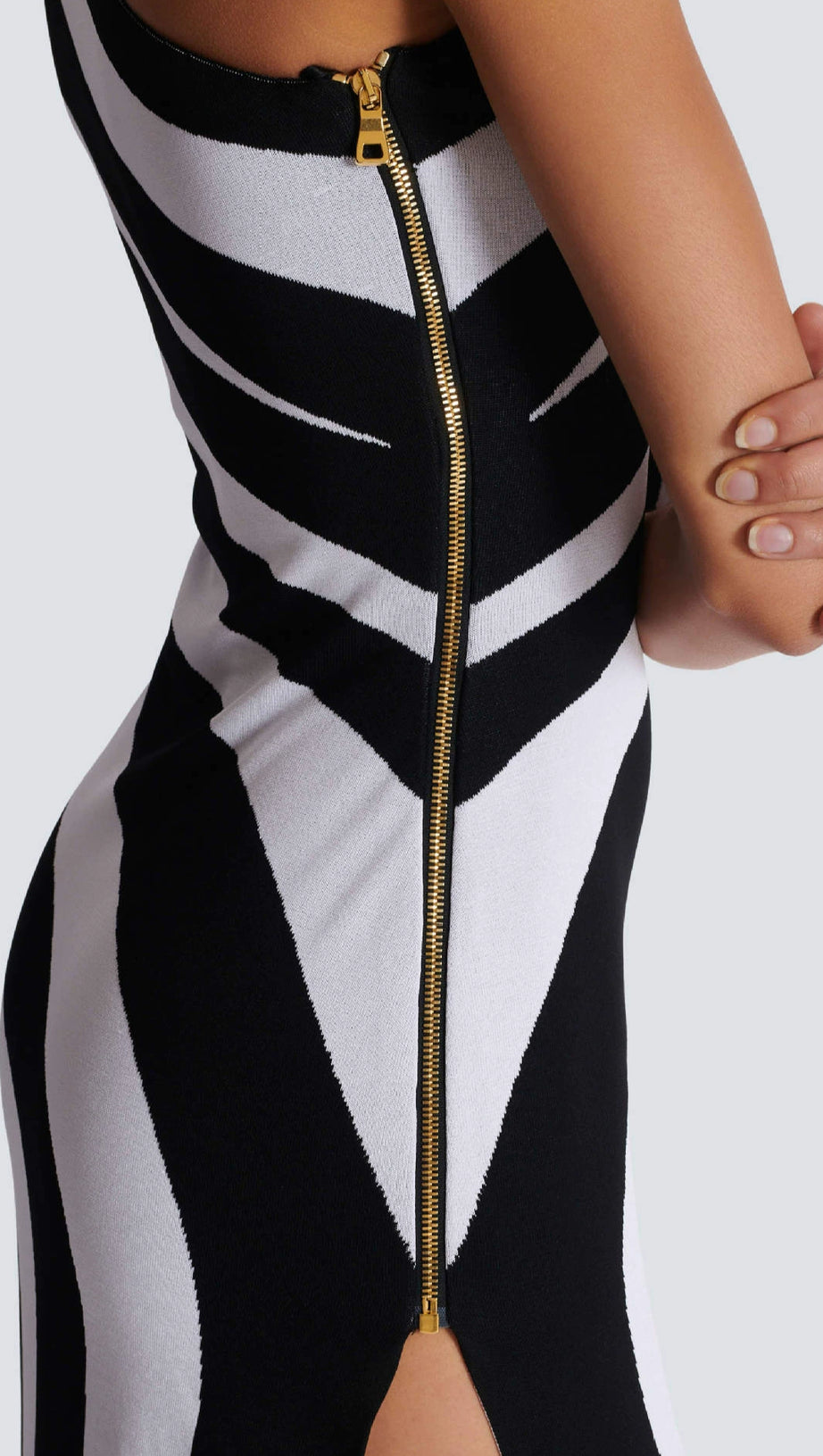 XAVIERA ASYMMETRICAL STRIPED KNIT MAXI DRESS